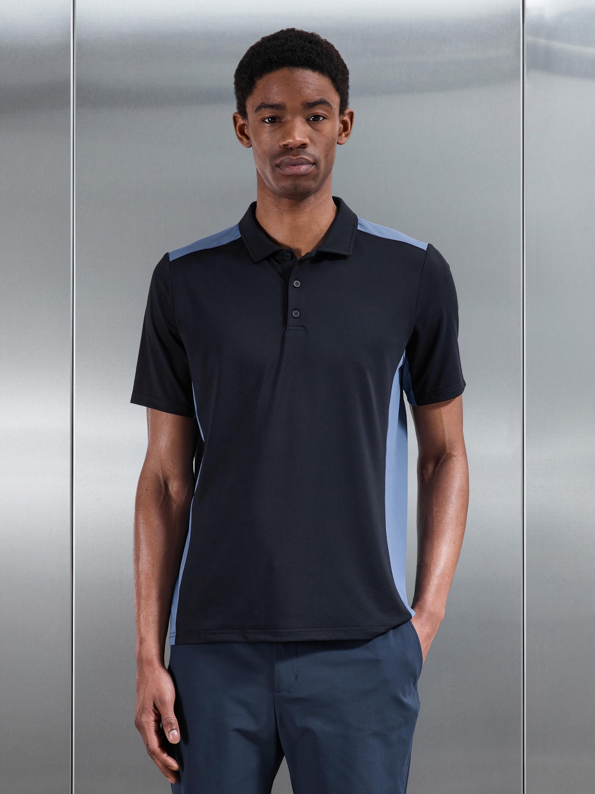 Golf Colour Block Polo Shirt in Navy