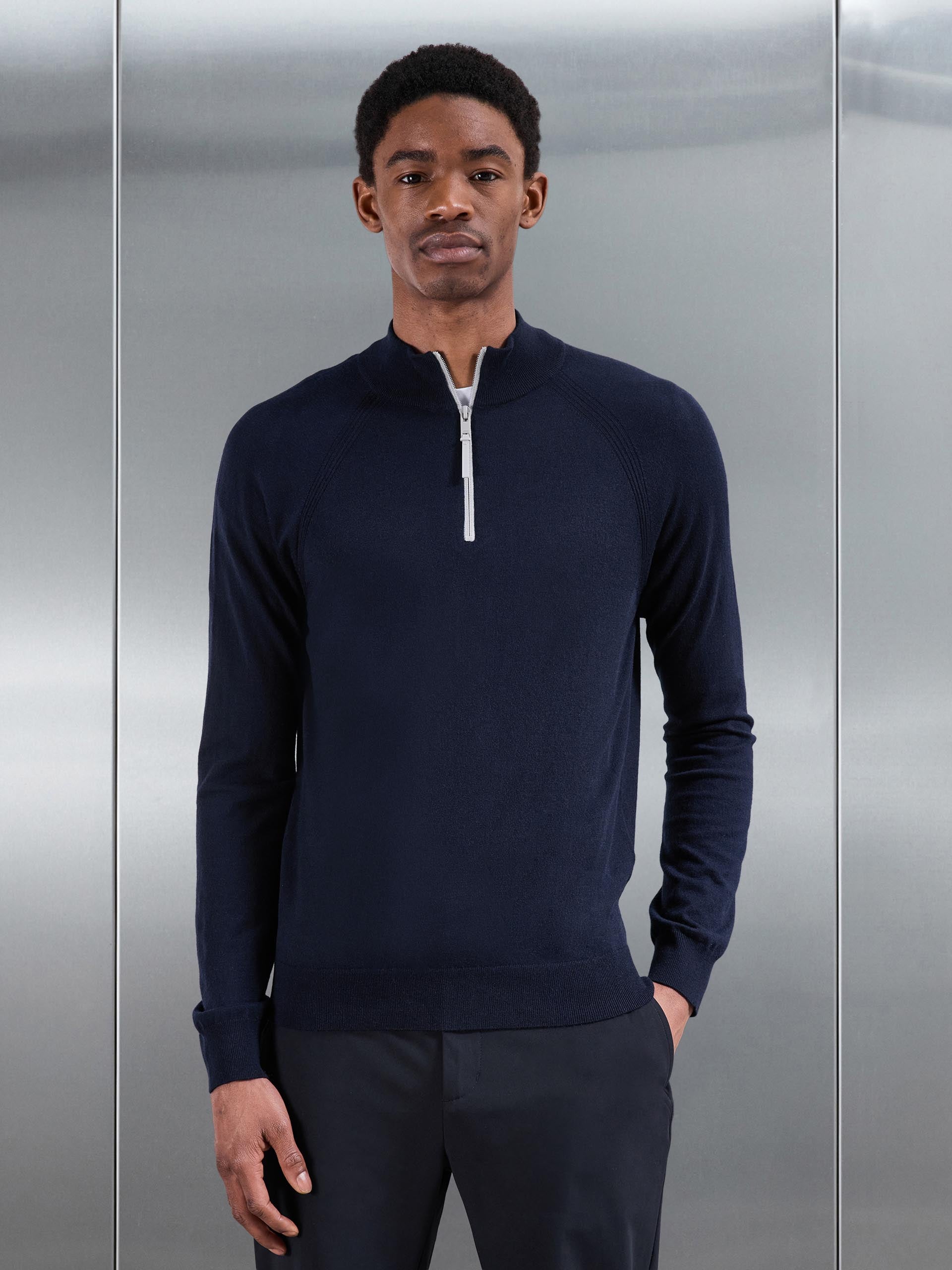 Golf Knitted Half Zip Jumper in Navy