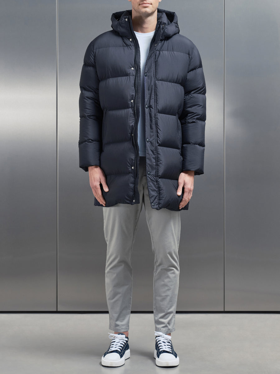 Goose Down Mid Length Jacket in Navy