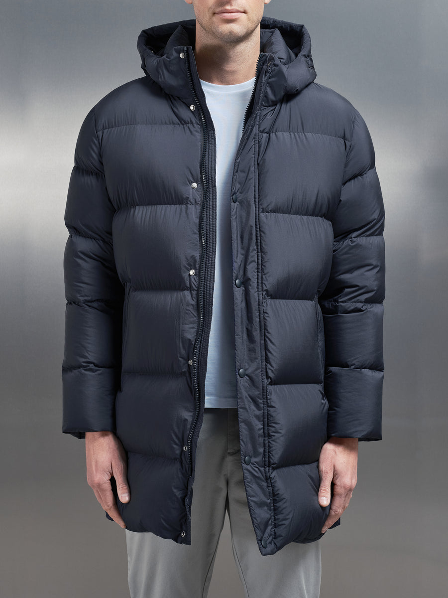 Goose Down Mid Length Jacket in Navy