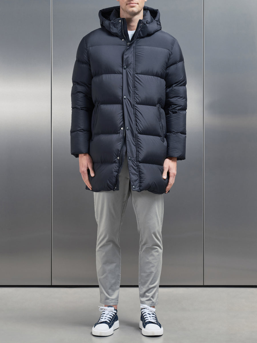 Goose Down Mid Length Jacket in Navy