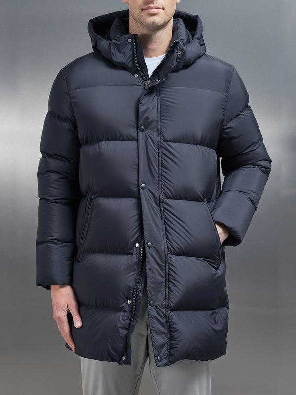 Goose Down Mid Length Jacket in Navy