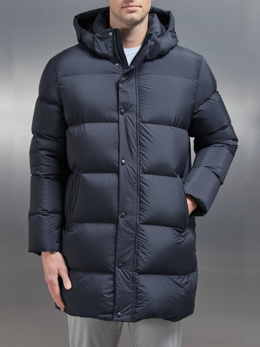 Goose Down Mid Length Jacket in Navy