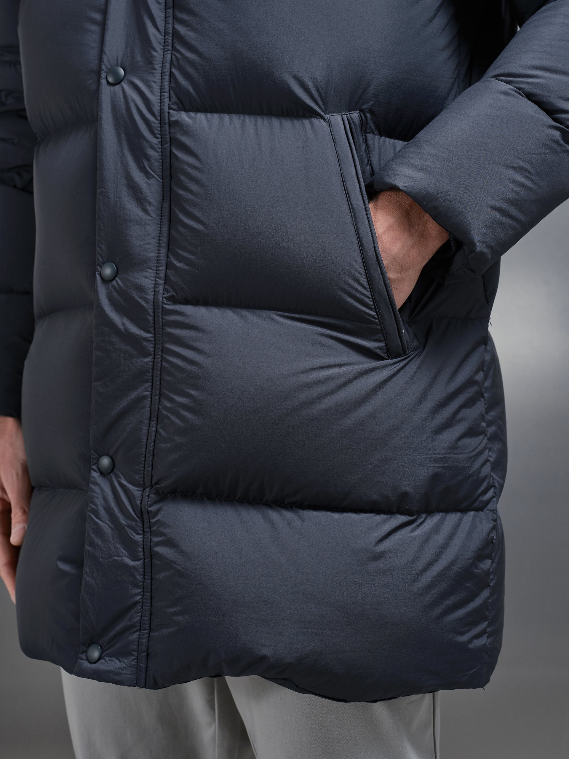 Goose Down Mid Length Jacket in Navy