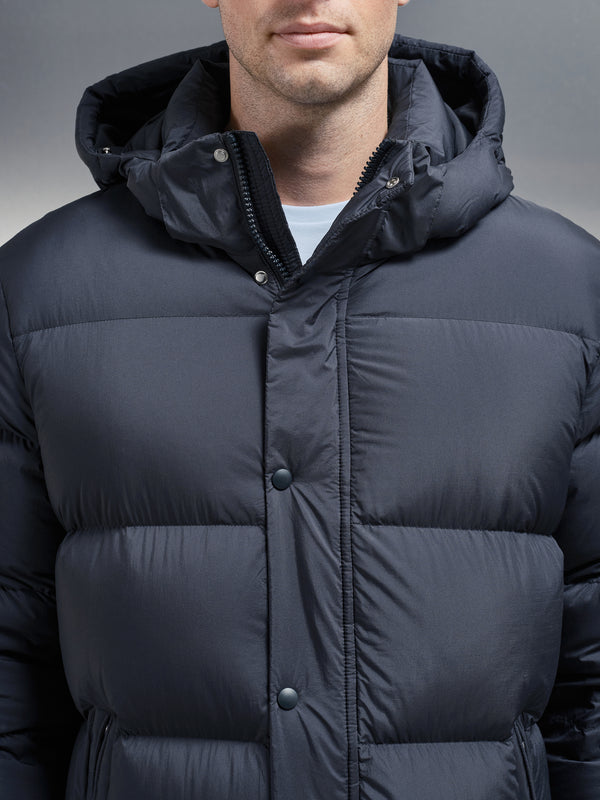 Goose Down Mid Length Jacket in Navy