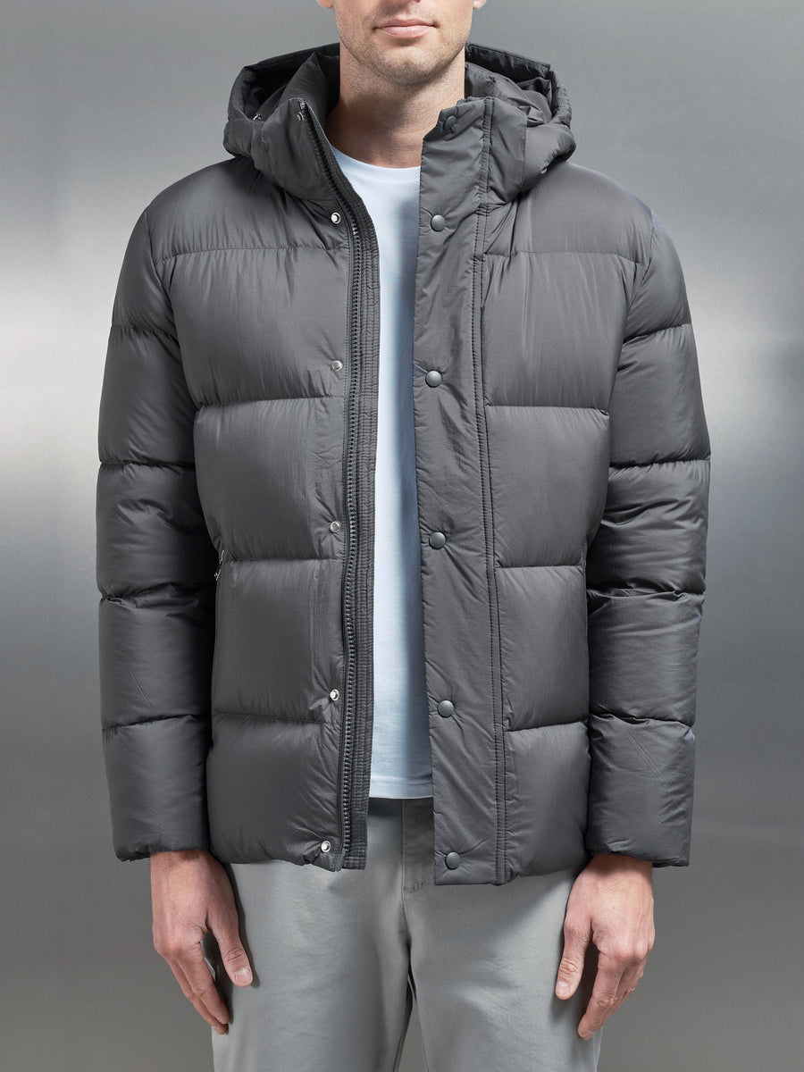 Goose Down Short Length Jacket in Grey