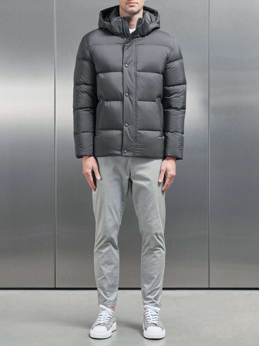 Goose Down Short Length Jacket in Grey