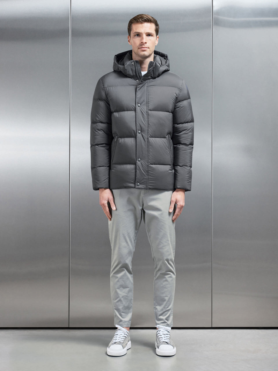 Goose Down Short Length Jacket in Grey