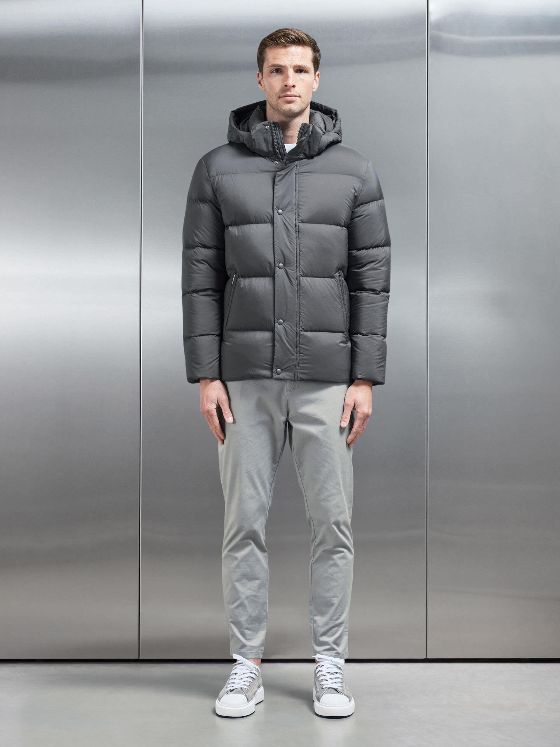 Goose Down Short Length Jacket in Grey
