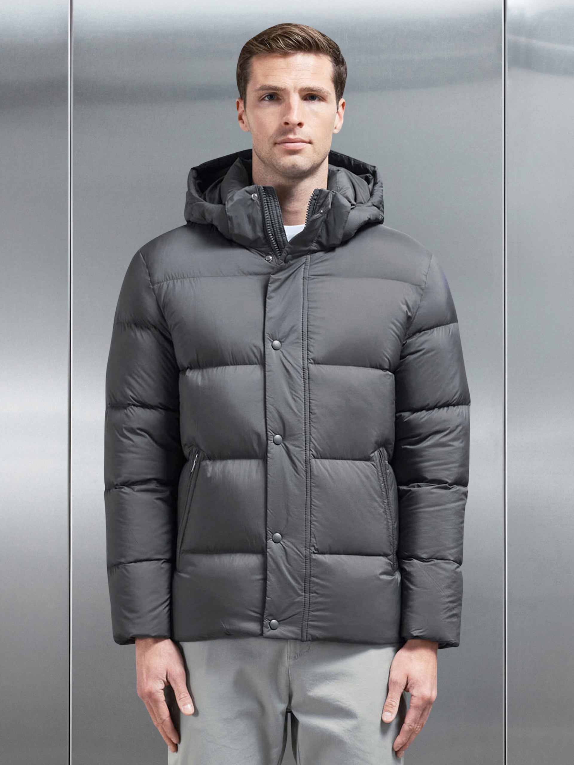 Goose Down Short Length Jacket in Grey