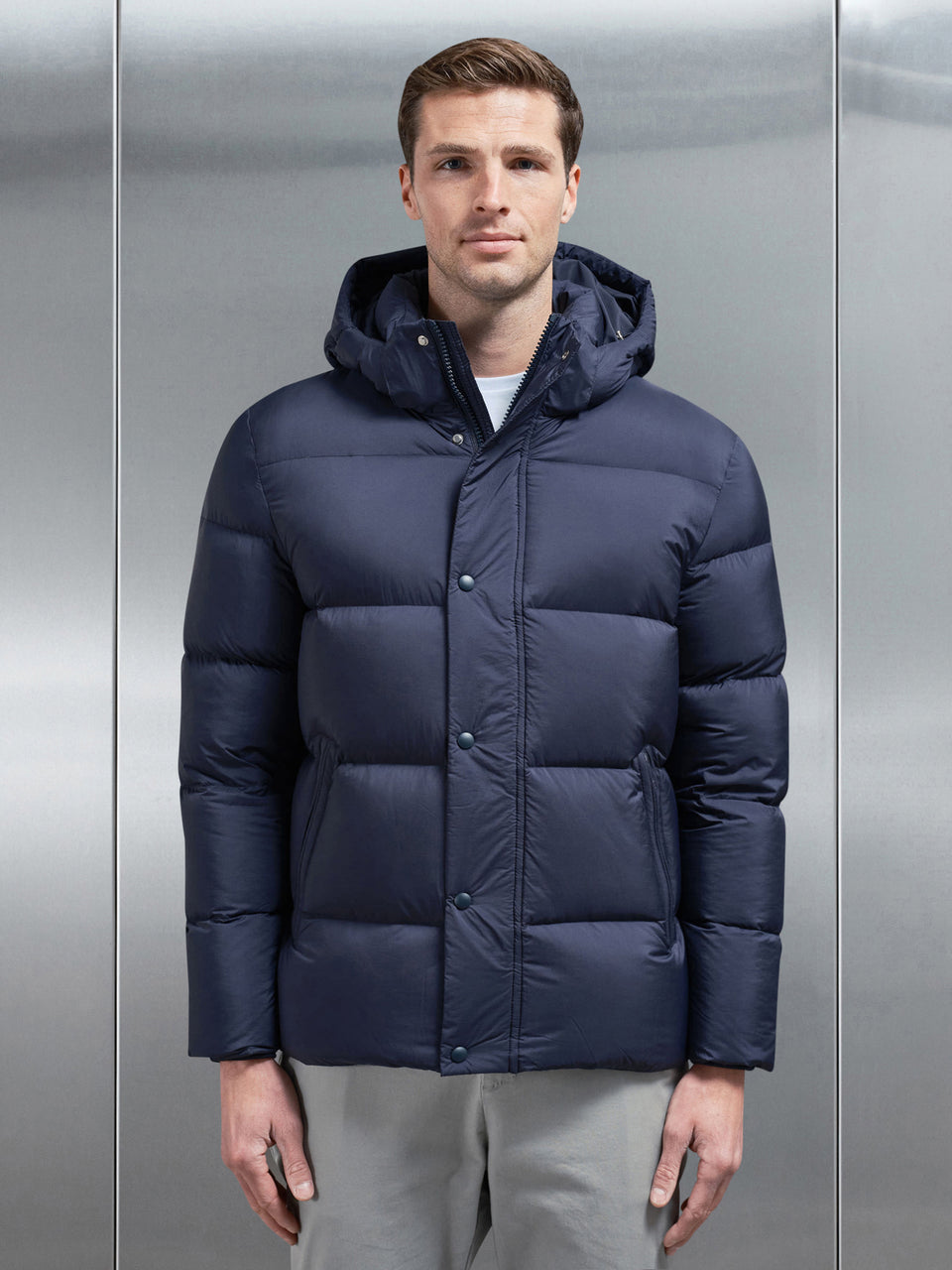 Goose Down Short Length Jacket in Navy