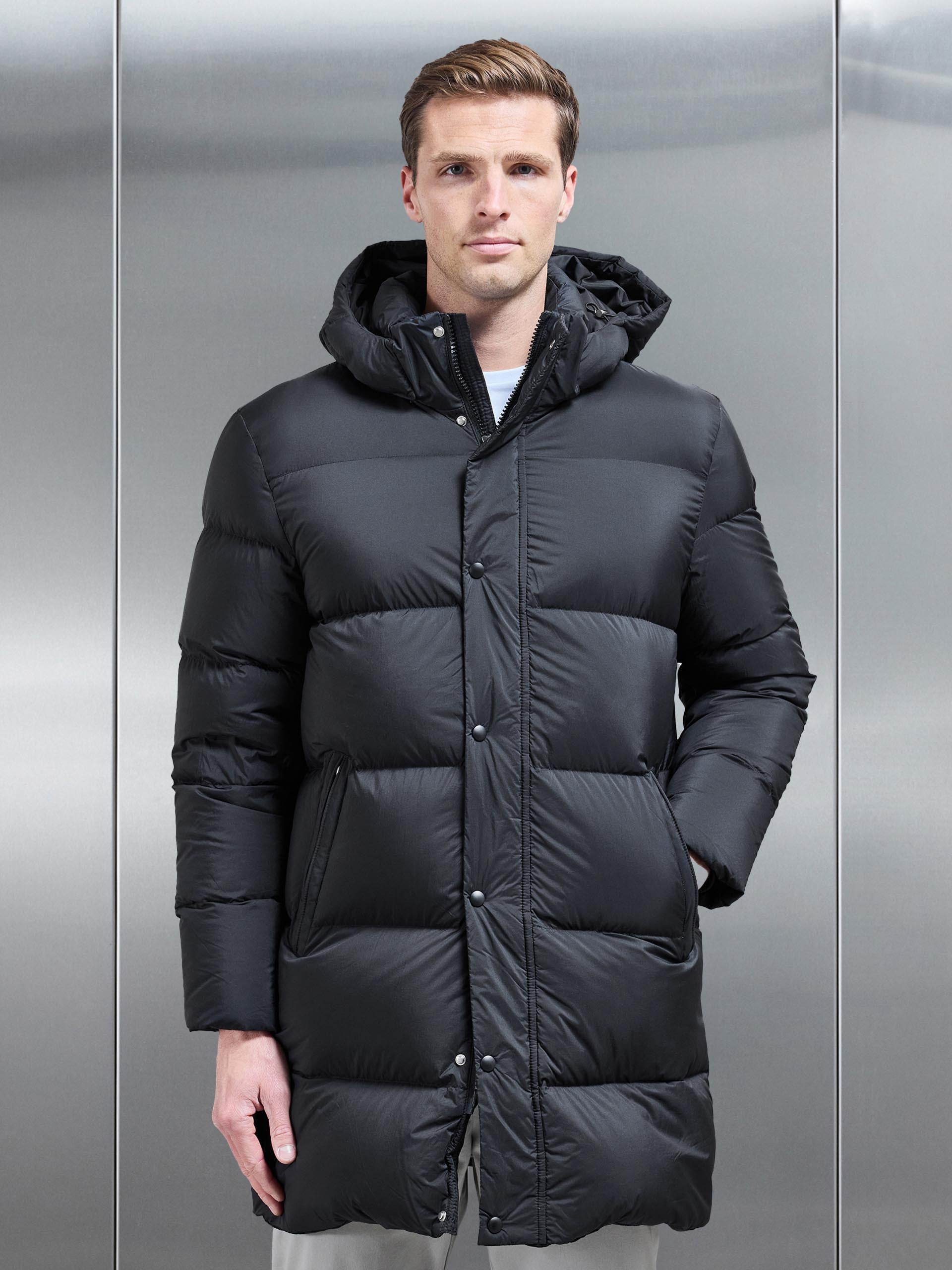 Goose Down Mid Length Jacket in Black