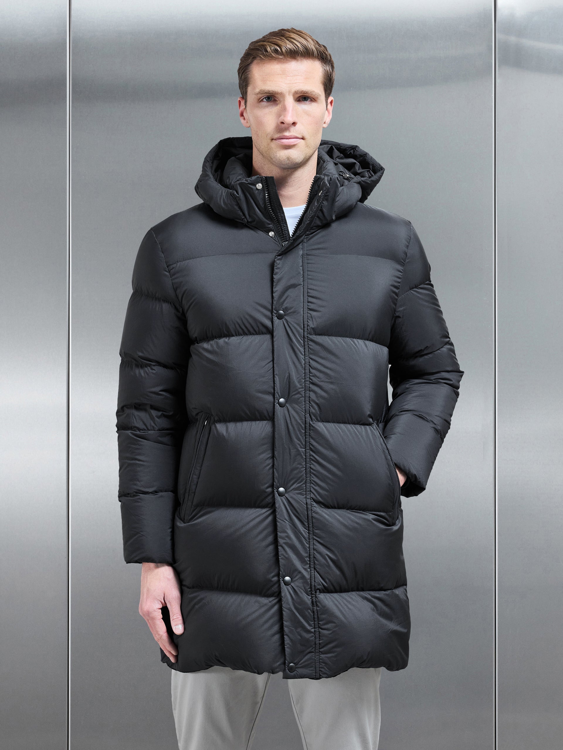 Goose Down Mid Length Jacket in Black