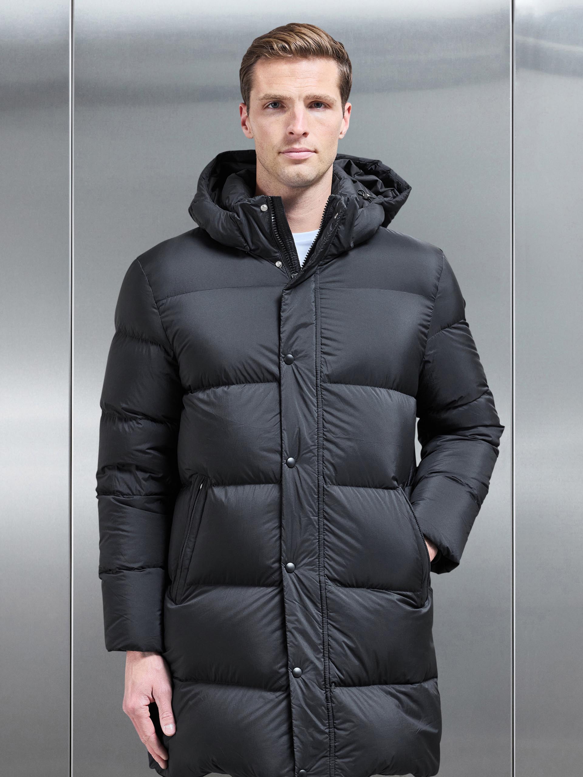 Goose Down Mid Length Jacket in Black