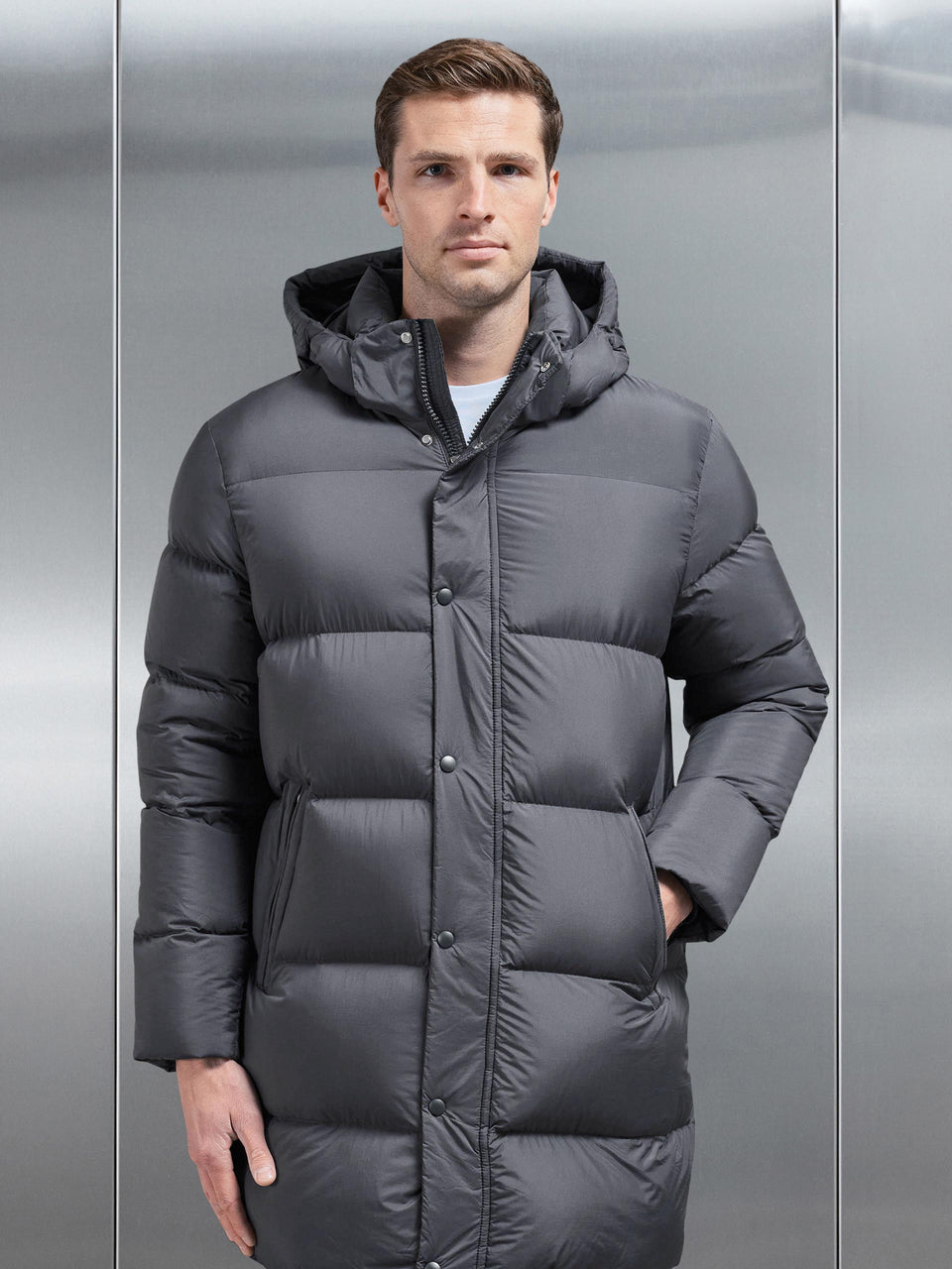 Goose Down Mid Length Jacket in Grey