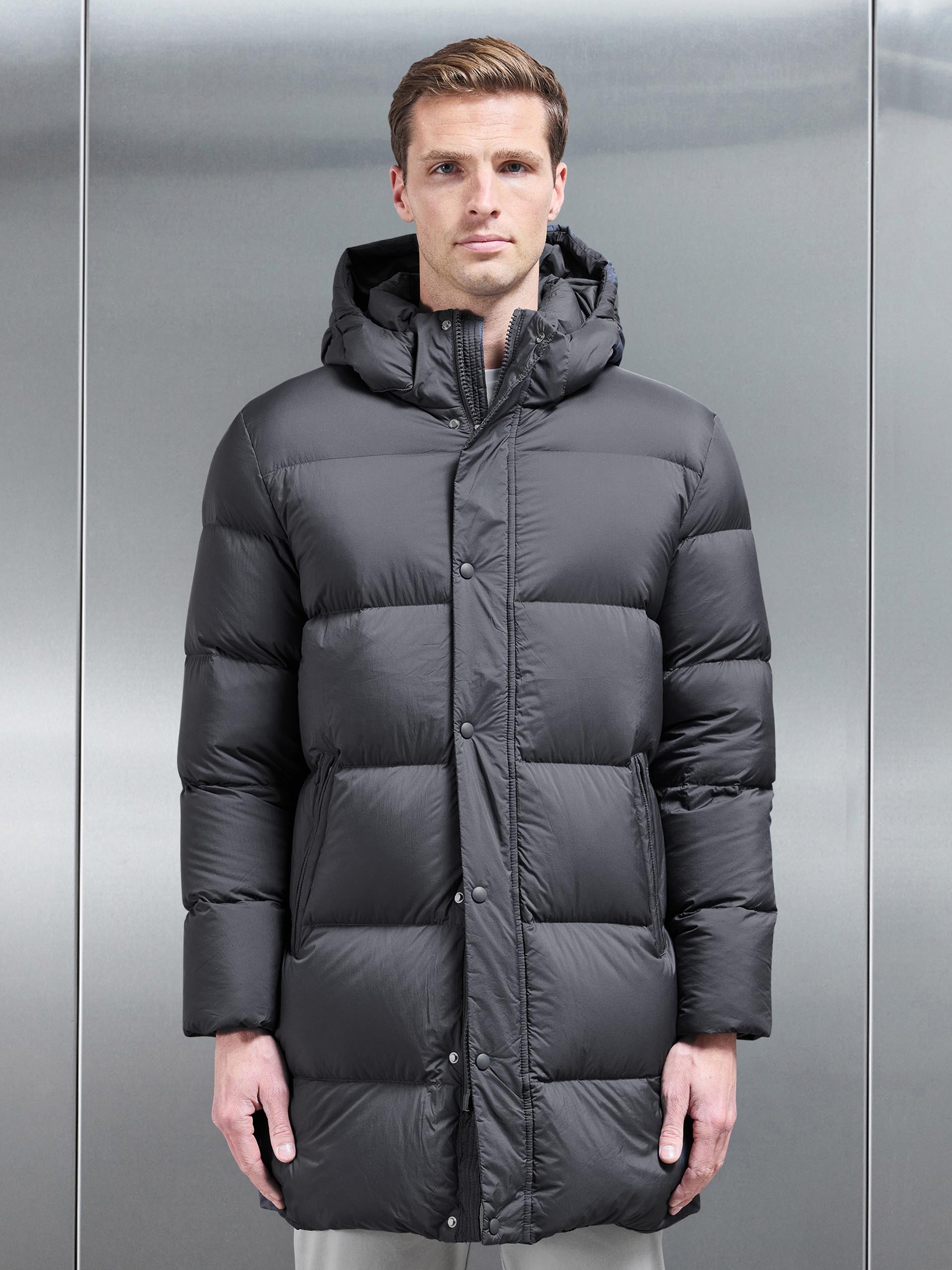 Goose Down Mid Length Jacket in Grey
