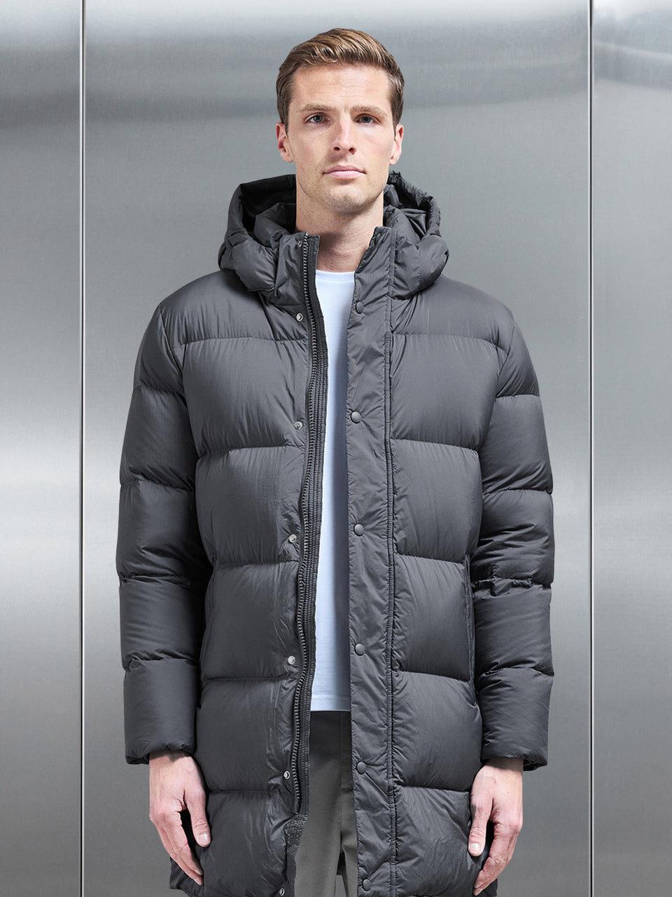 Goose Down Mid Length Jacket in Grey