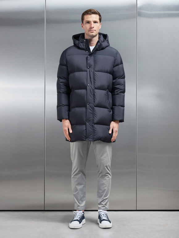 Goose Down Mid Length Jacket in Navy