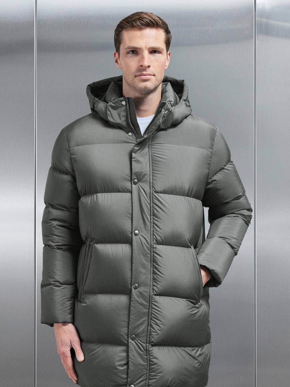 Goose Down Mid Length Jacket in Olive