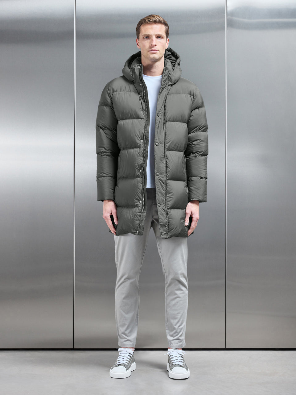 Goose Down Mid Length Jacket in Olive