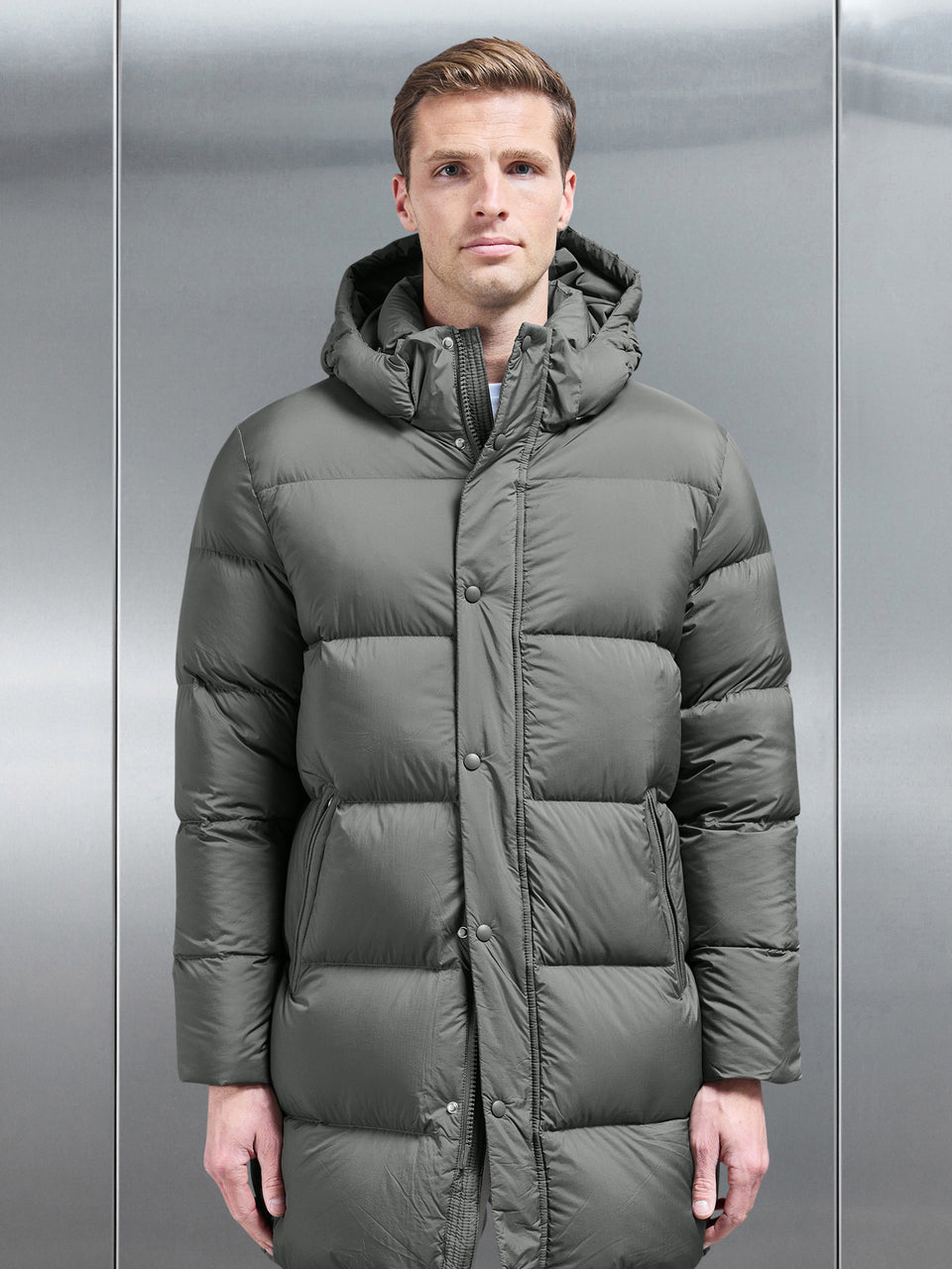 Goose Down Mid Length Jacket in Olive