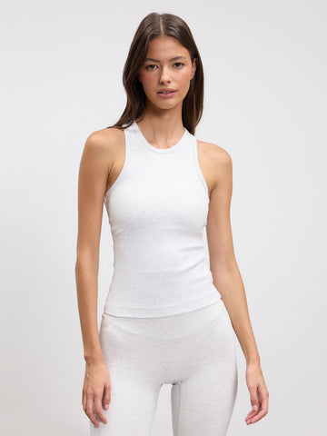 Womens Brushed Cotton Jersey Racer Vest in Marl Grey