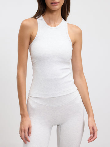 Womens Brushed Cotton Jersey Racer Vest in Marl Grey