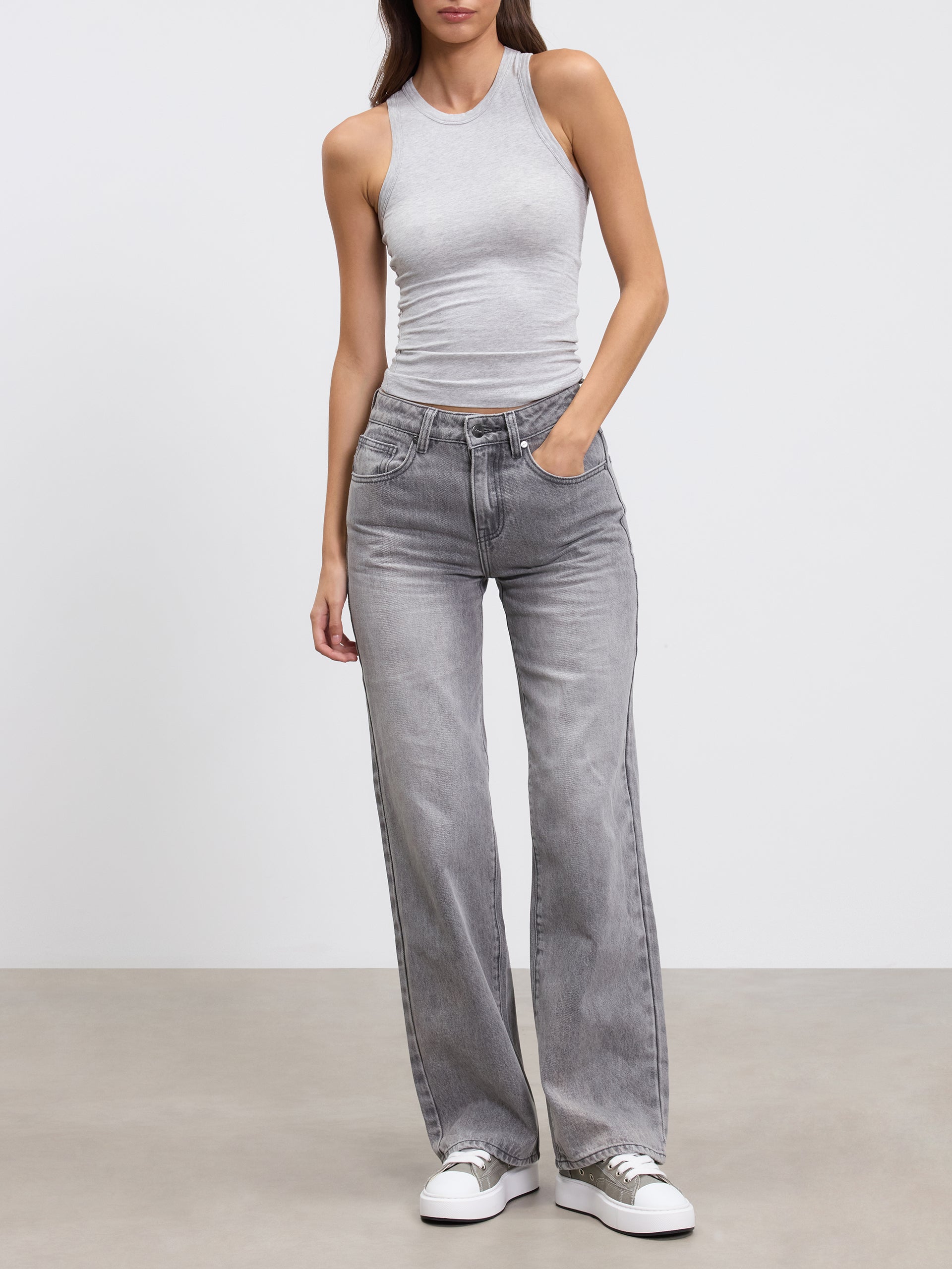 Womens Cotton Jersey Racer Vest in Marl Grey