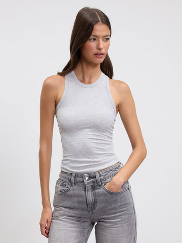 Womens Cotton Jersey Racer Vest in Marl Grey