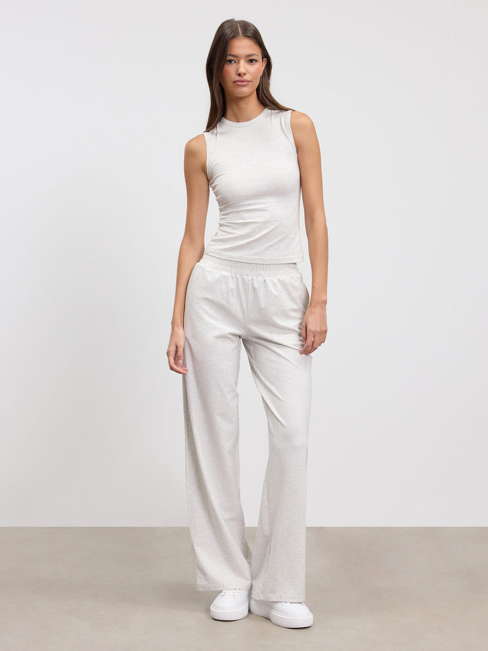 Womens Cotton Modal Wide Leg Pull On Trouser in Marl Grey