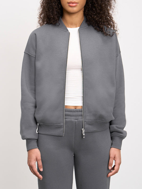 Womens Neoprene Bomber Jacket in Grey