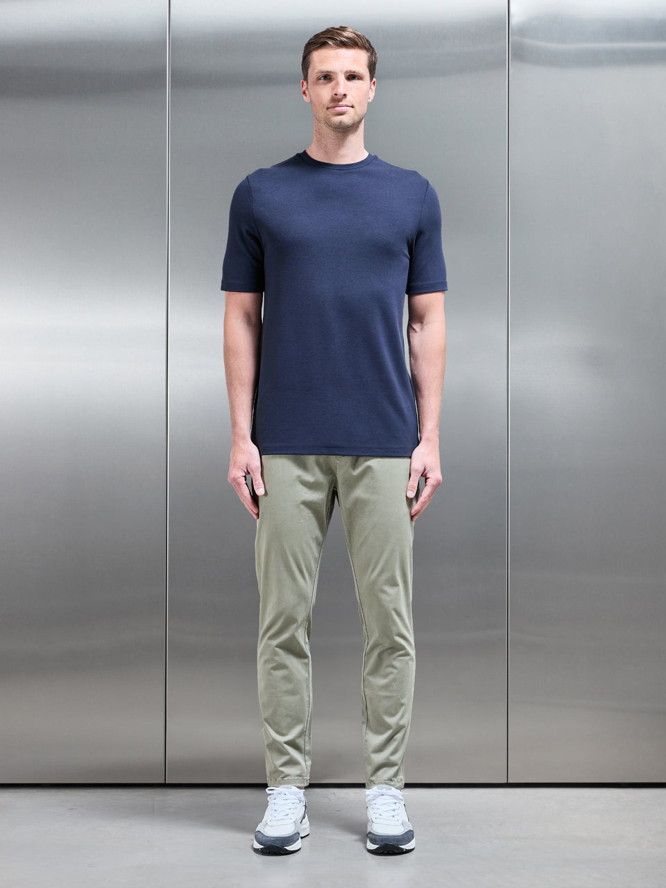 Garment Dye Cotton Trouser in Olive