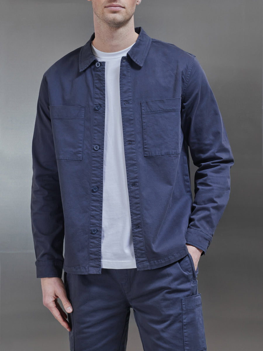 Garment Dye Overshirt in Navy