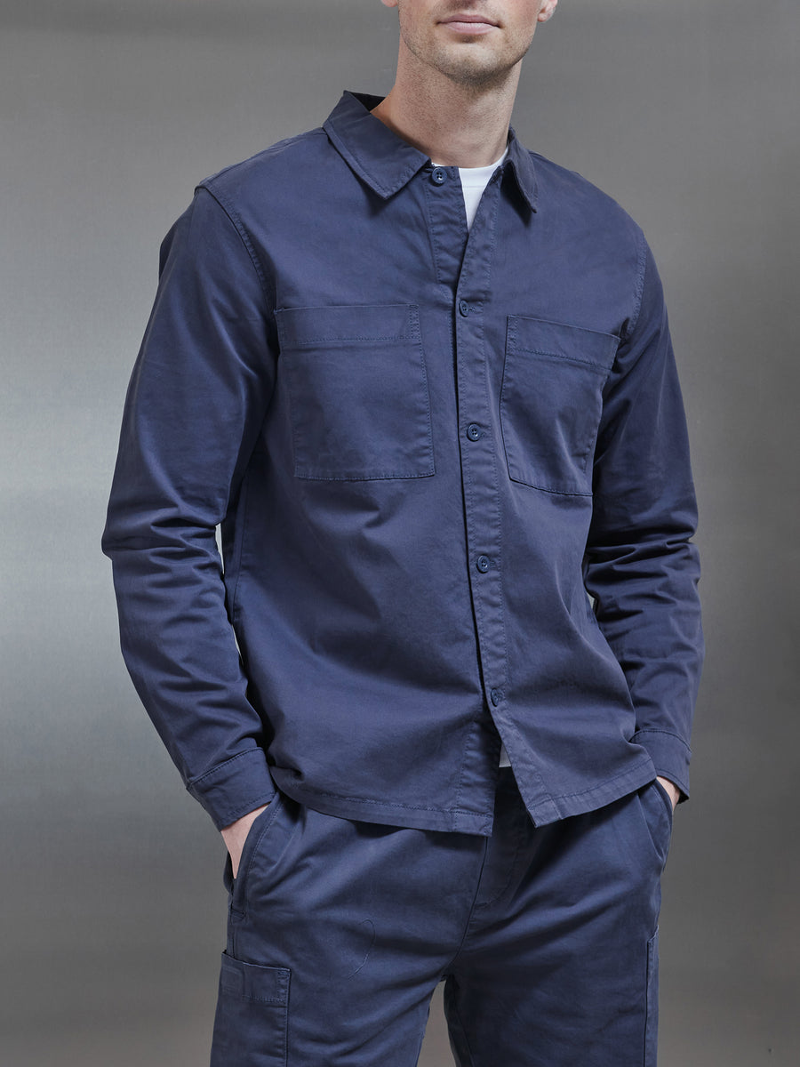 Garment Dye Overshirt in Navy