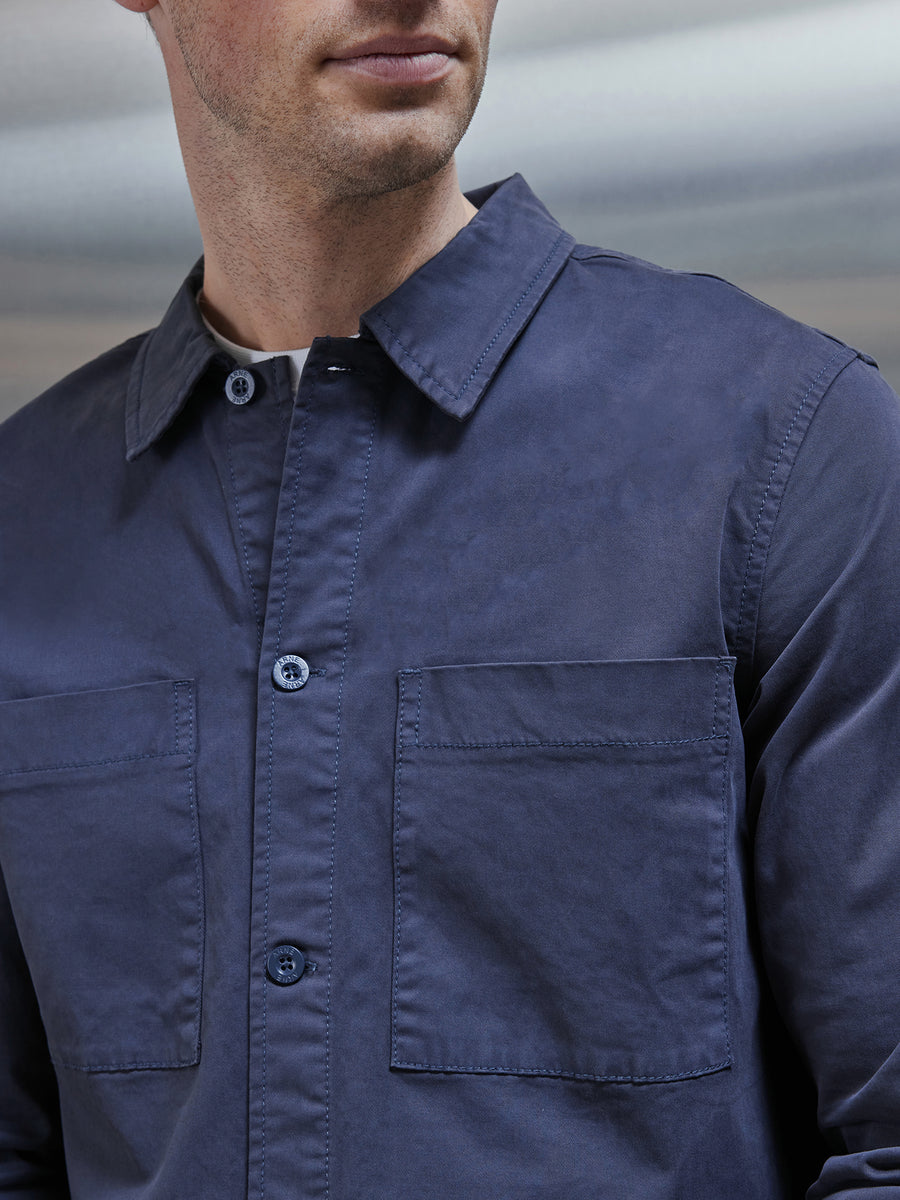 Garment Dye Overshirt in Navy