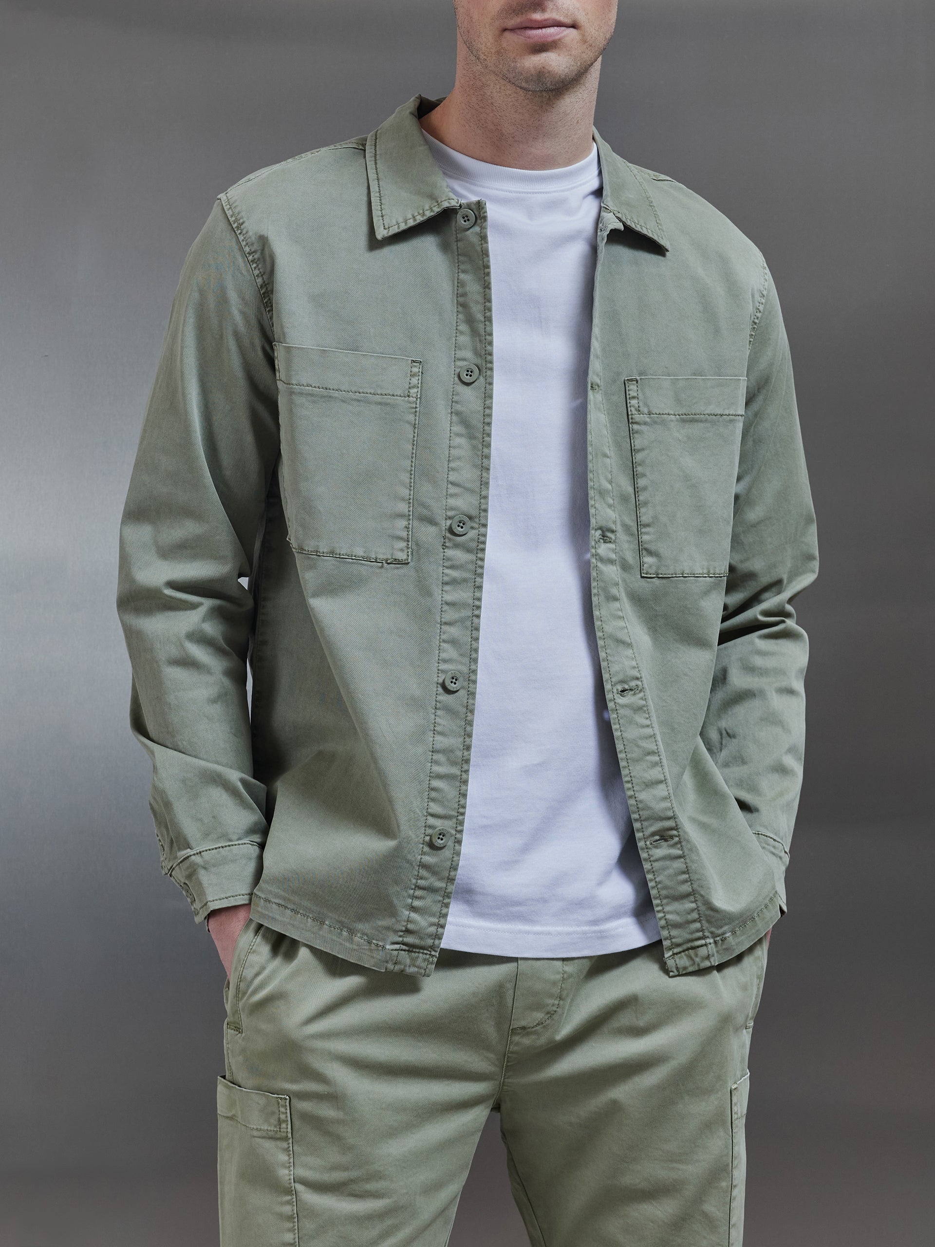 Garment Dye Overshirt in Olive