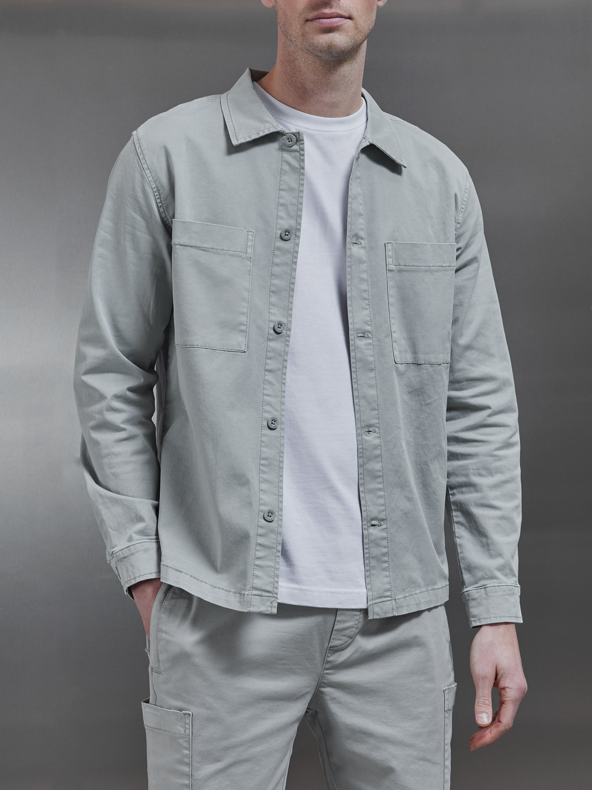 Garment Dye Overshirt in Stone