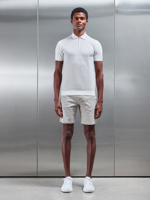 Herringbone Knitted Zip Polo Shirt in Grey