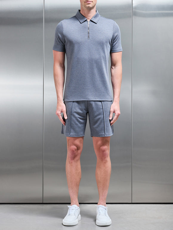 Herringbone Textured Zip Polo in Navy