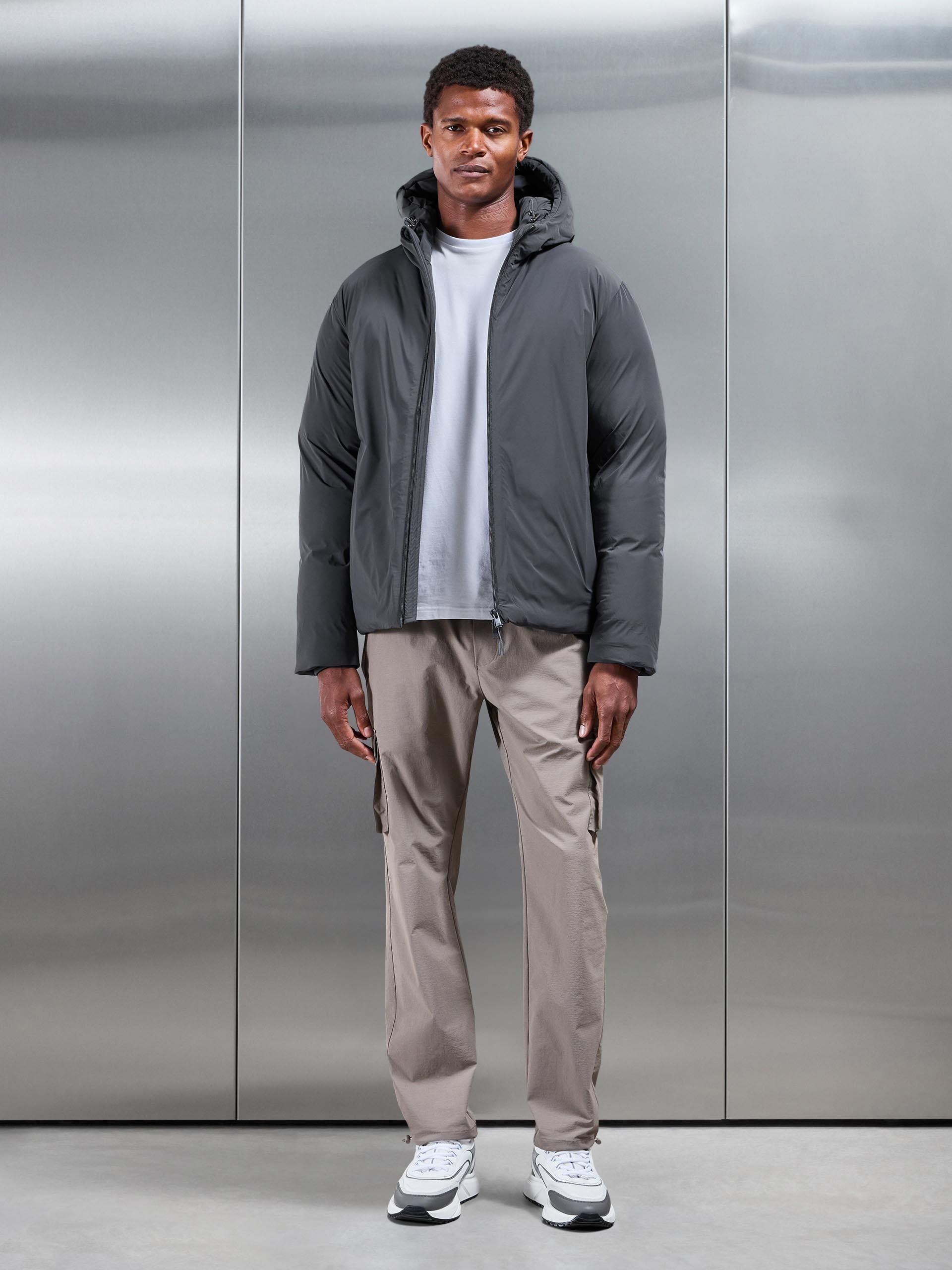 Hooded Puffer Jacket in Grey