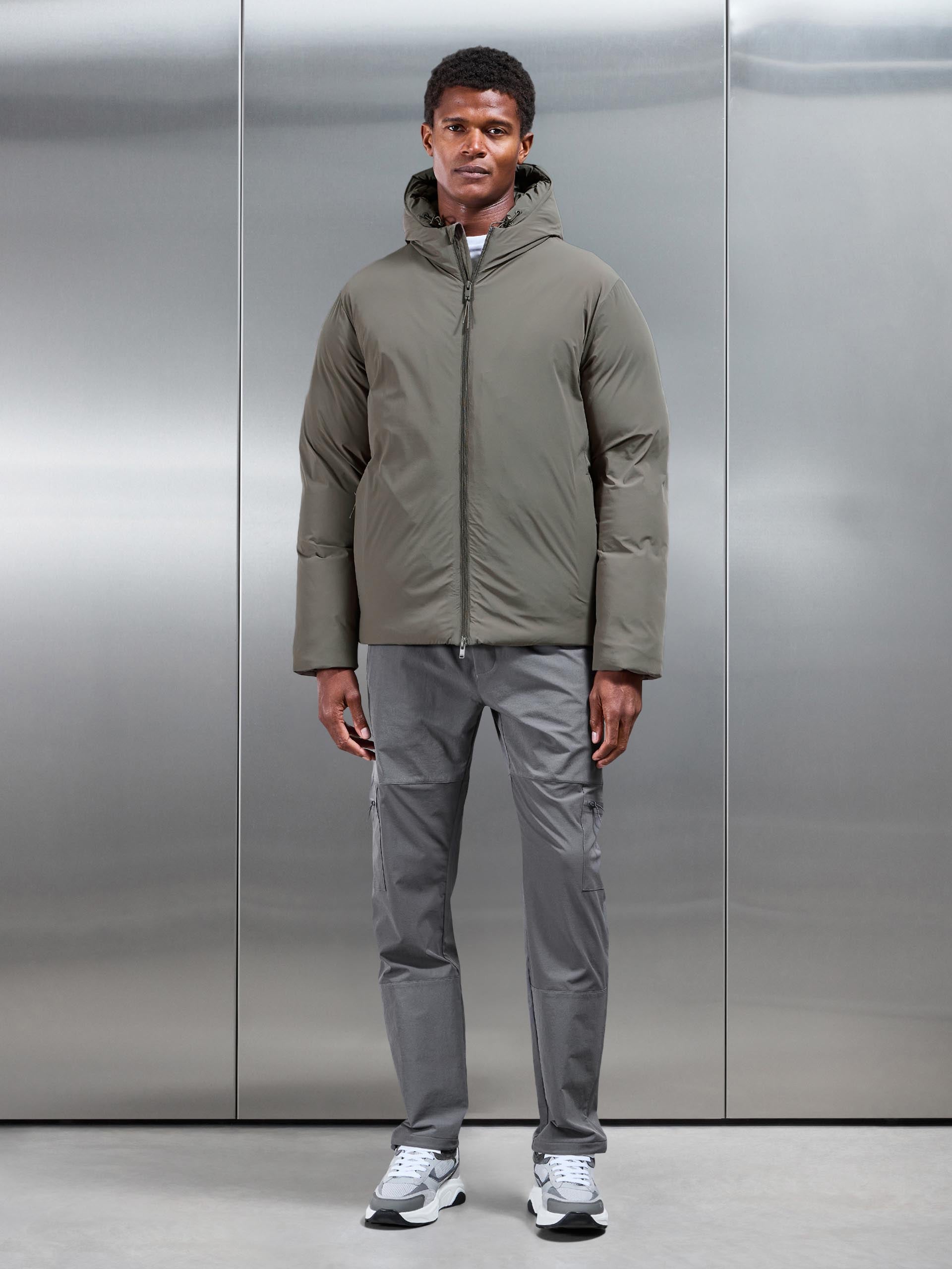 Hooded Puffer Jacket in Olive