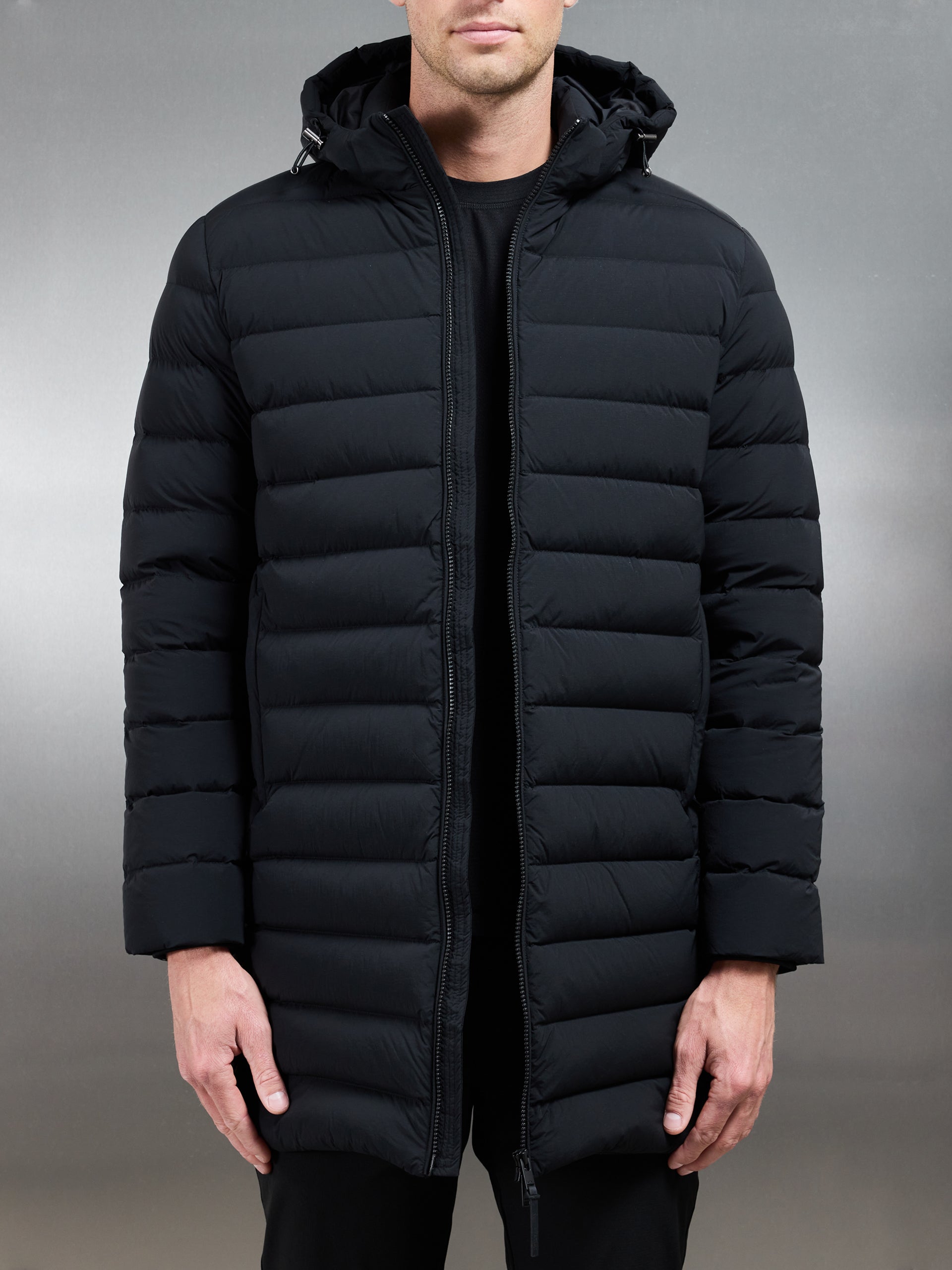 Mid Length Technical Down Jacket in Black