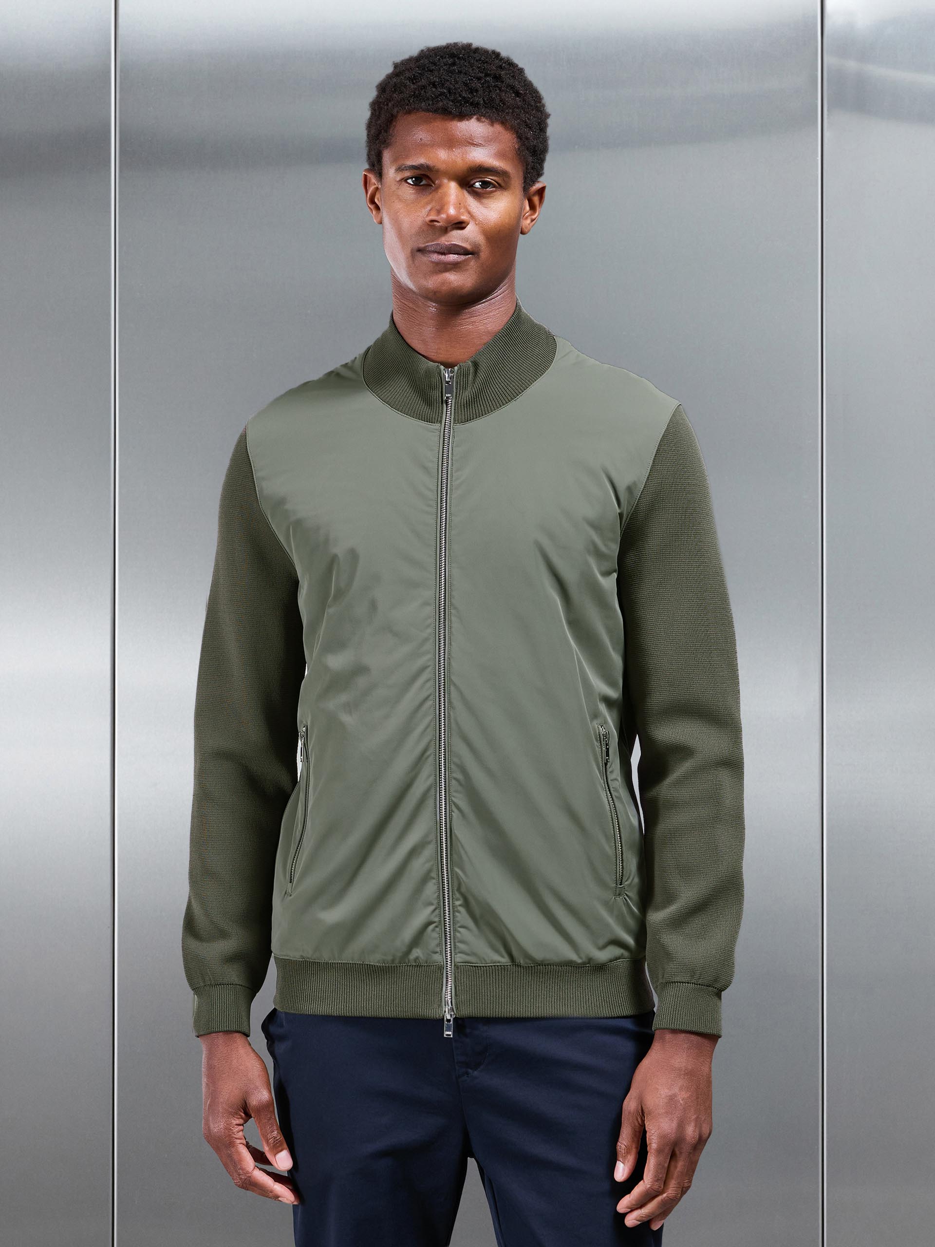 Hybrid Knitted Jacket in Olive