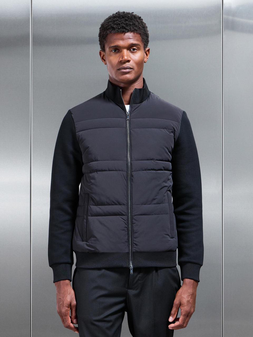 Hybrid Panel Puffer Jacket in Black