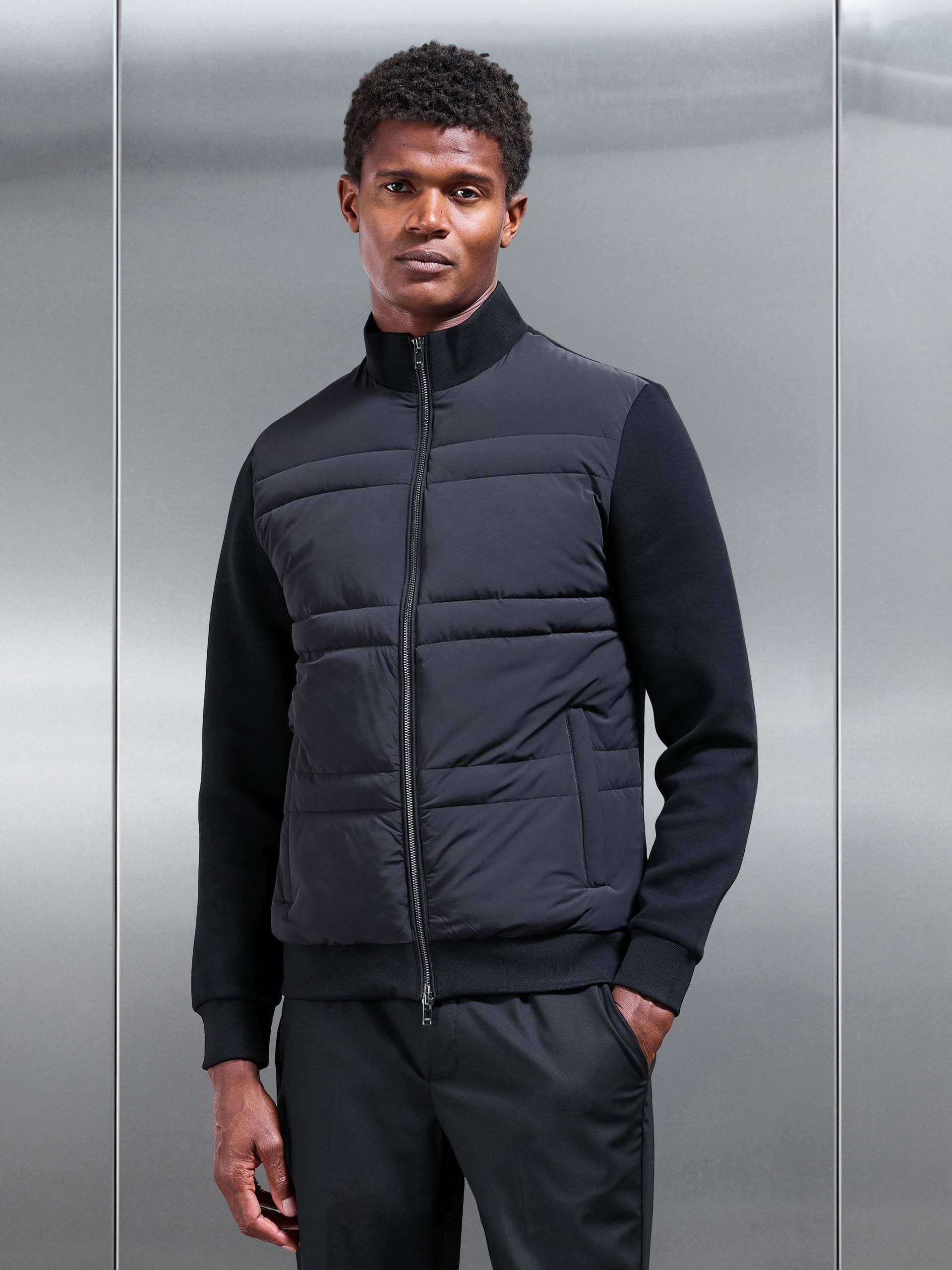 Hybrid Panel Puffer Jacket in Black