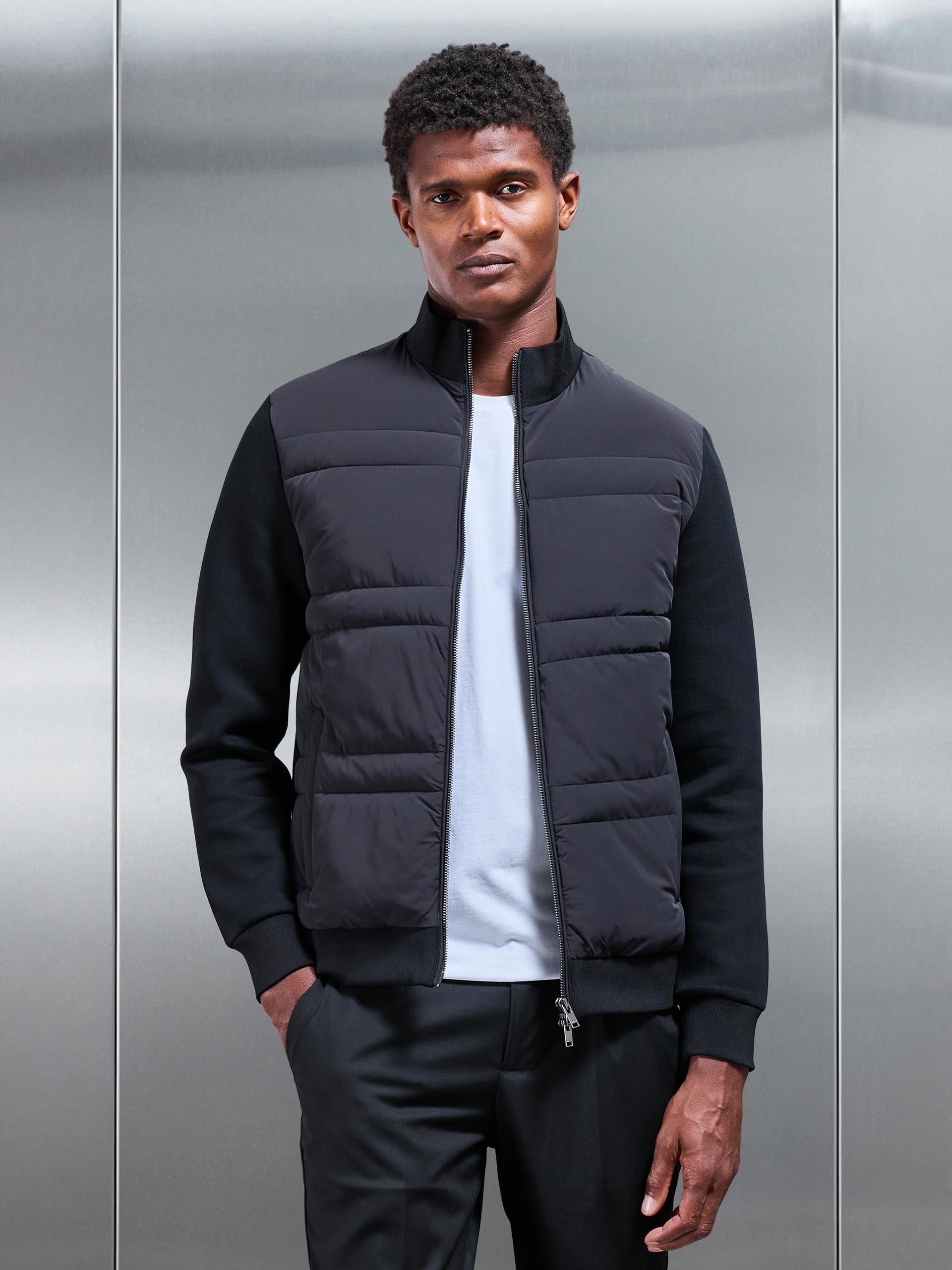 Hybrid Panel Puffer Jacket in Black