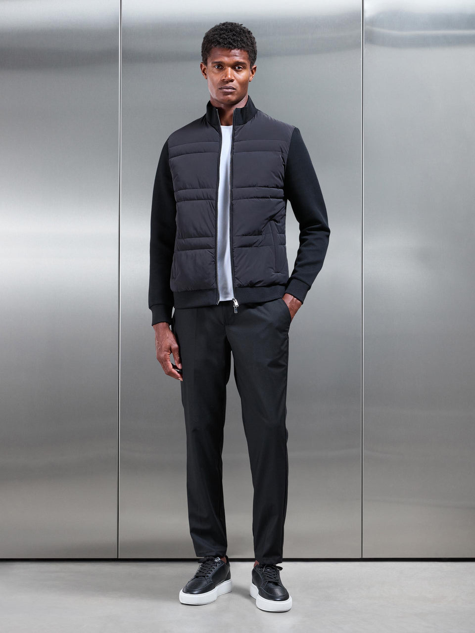 Hybrid Panel Puffer Jacket in Black