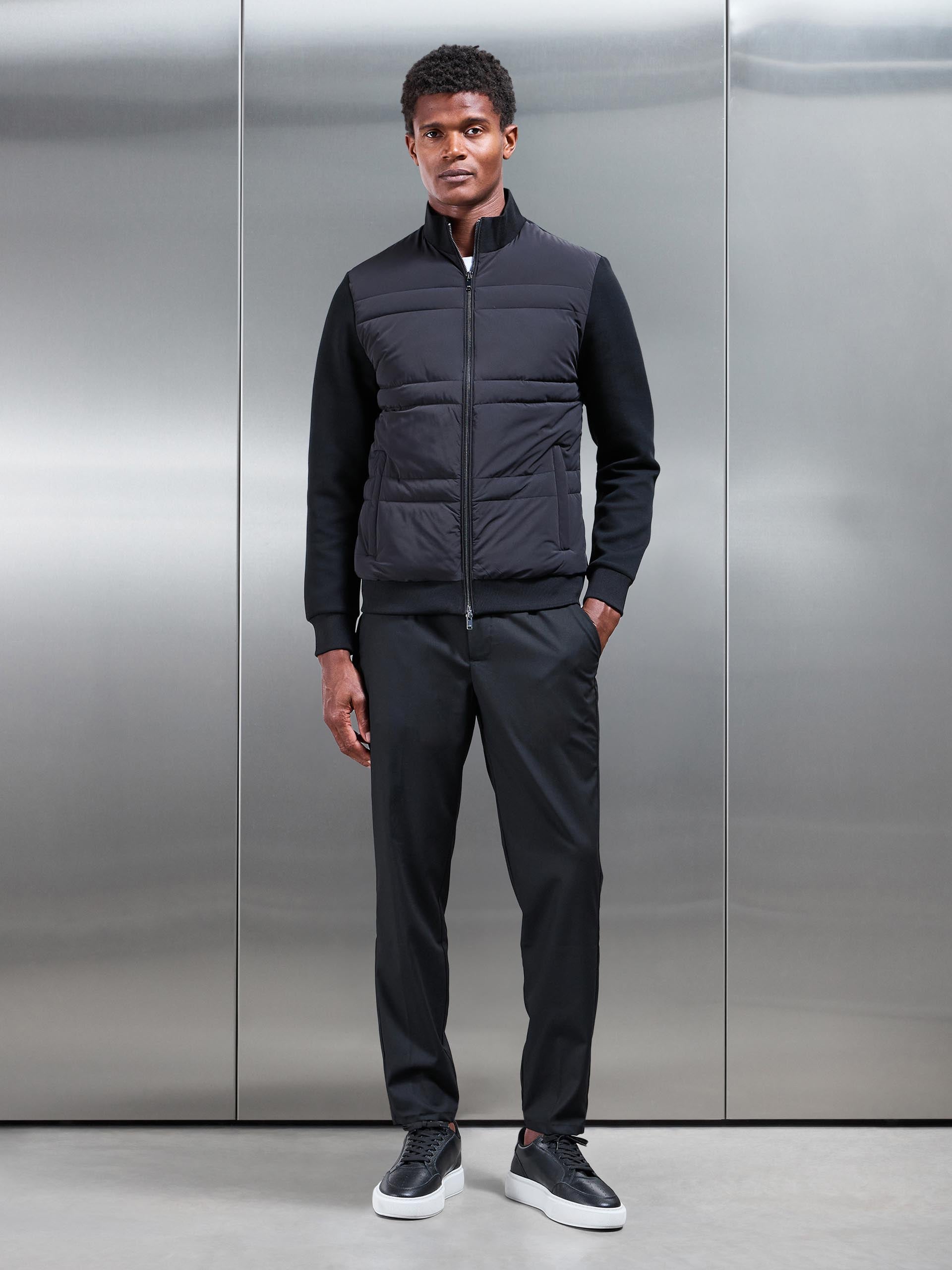 Hybrid Panel Puffer Jacket in Black