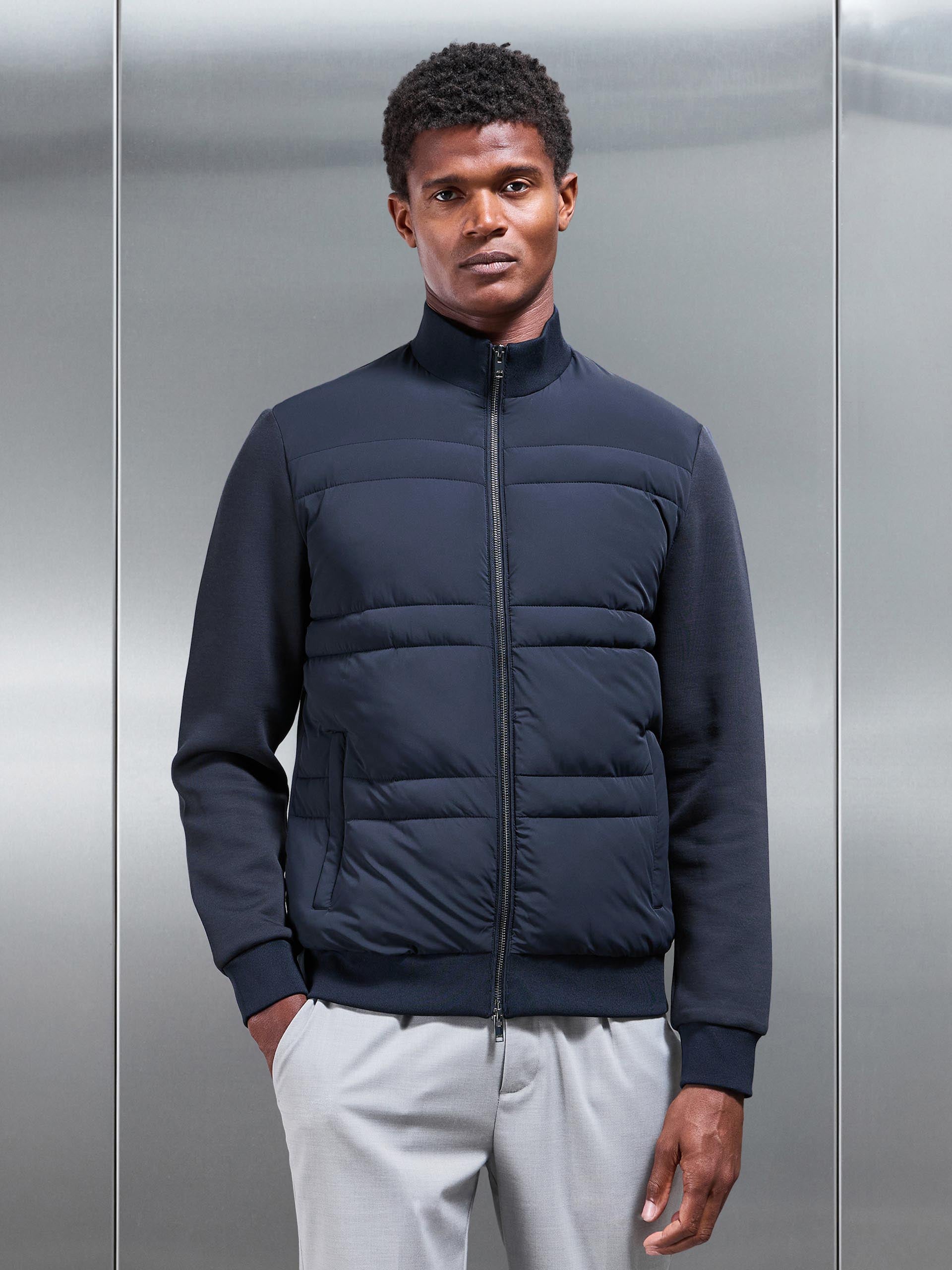 Hybrid Panel Puffer Jacket in Navy