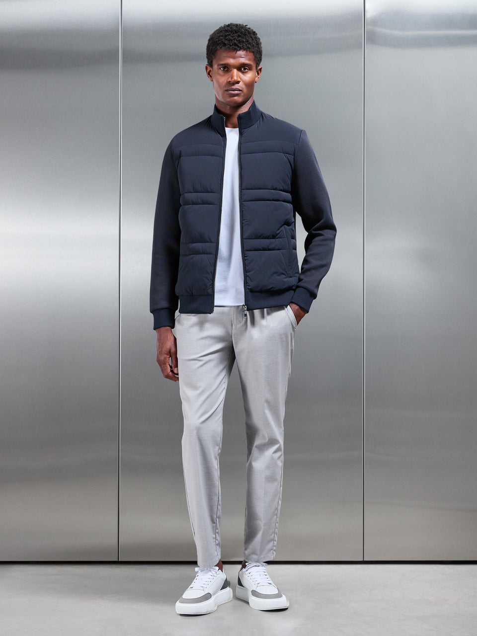 Hybrid Panel Puffer Jacket in Navy